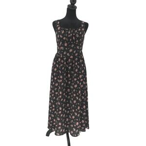 Cupshe Black Floral Print Smocked Back Midi Dress Square Neck Sleeveless NWT